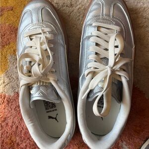 Puma Metallic Silver Sneakers with Cream Laces